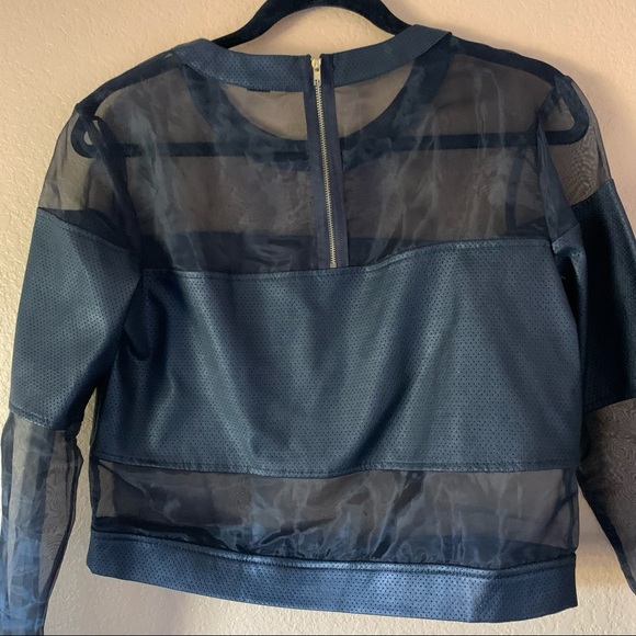 Homage for Los Angeles - Sheer Faux Leather Perforated Panel Long Sleeve Top - S - Picture 8 of 9